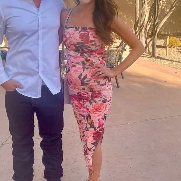 Express Strapless Floral Pink Dress - Picture 3 of 5